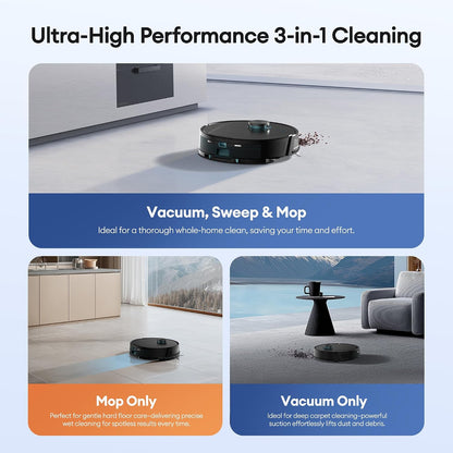 Robot Vacuum Cleaner 8000Pa LiDAR Navigation 200Mins Runtime Black
