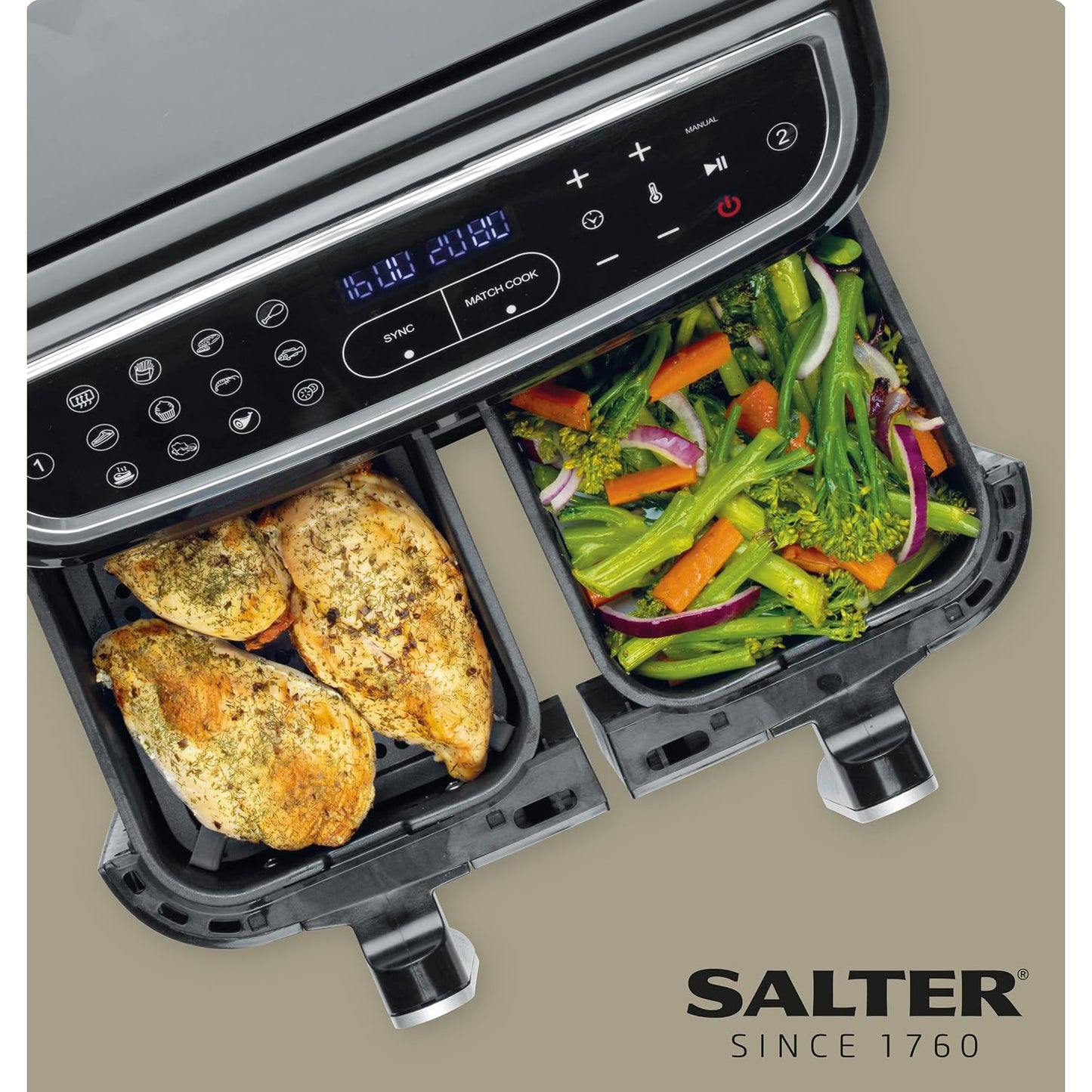 Dual Air Fryer 8.2L 12 Presets Sync & Match Cook Black