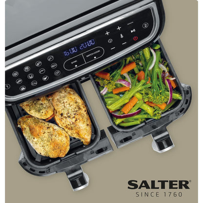Dual Air Fryer 8.2L 12 Presets Sync & Match Cook Black