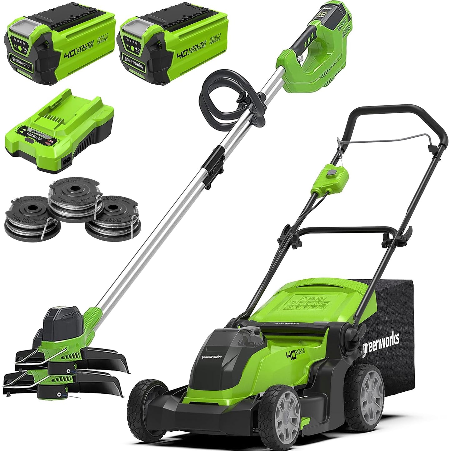 Cordless Lawnmower 41cm Cutting Width 50L Bag 2x 40V 2Ah Batteries