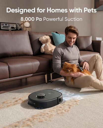 Robot Vacuum With Mop 8000Pa Suction Dual Mops Auto-Lift Black
