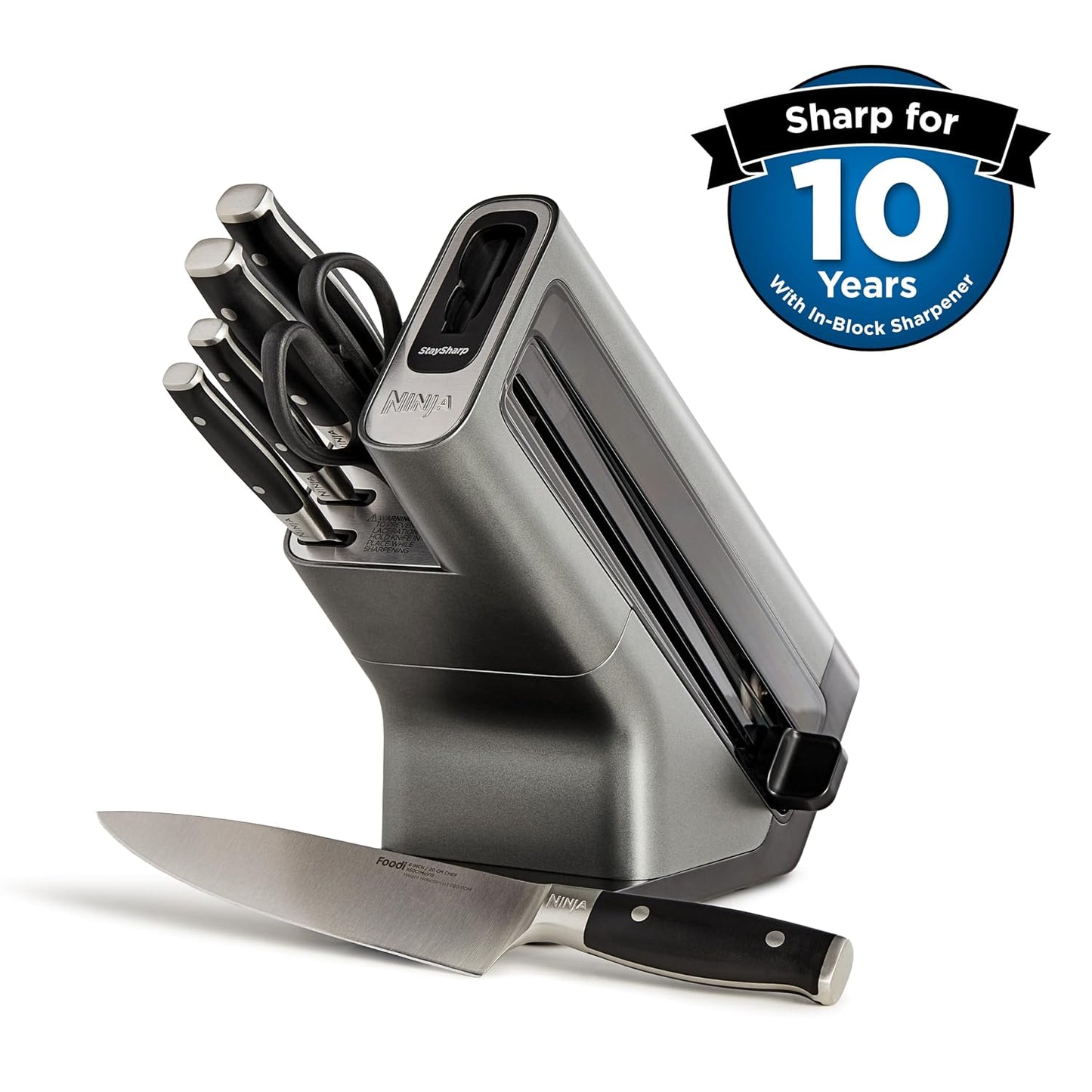 Knife Block Set With Integrated Sharpener 6-Piece Stainless Steel Black