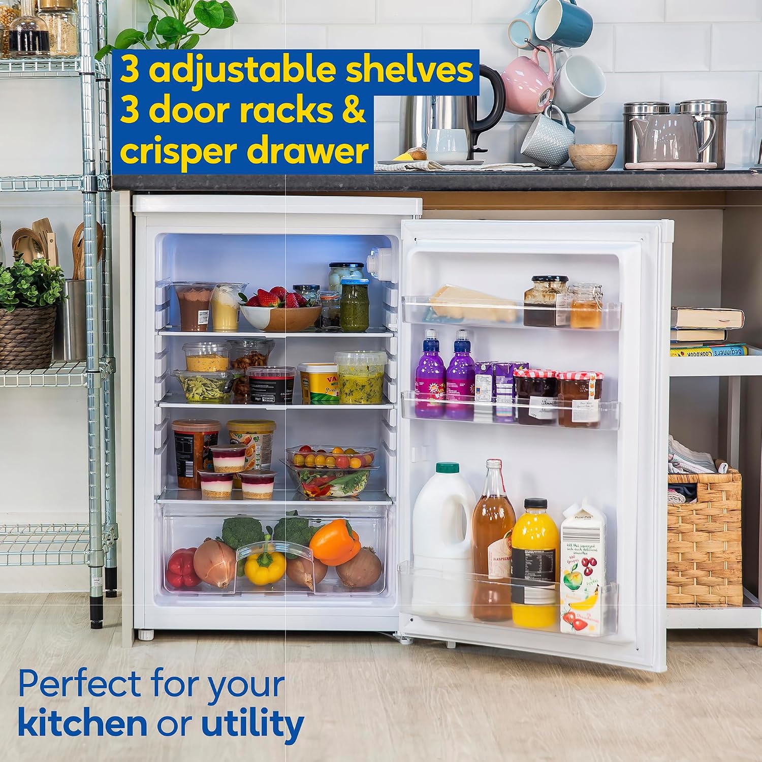 Under Counter Larder Fridge 127L Adjustable Thermostat White Reversible Door