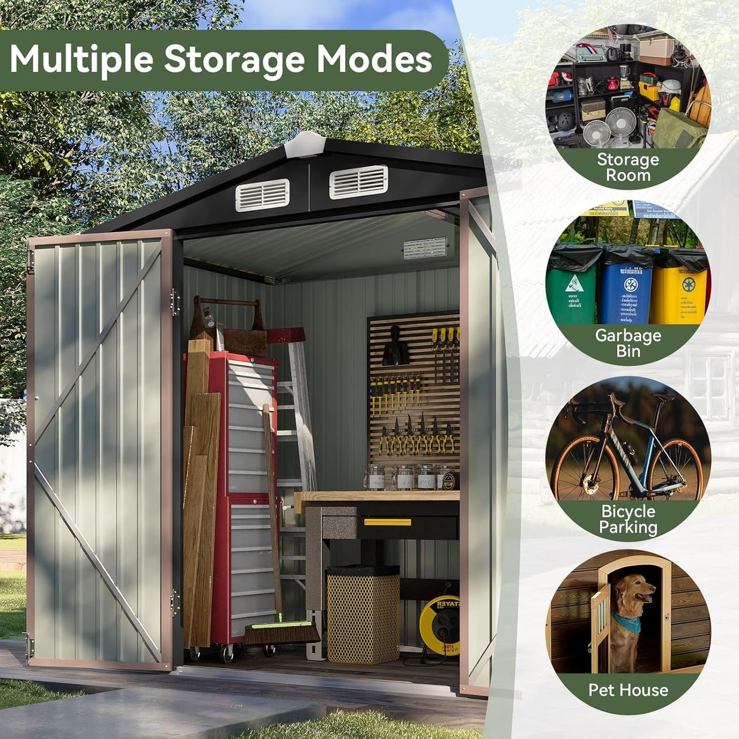 Metal Garden Storage Shed 6 X 4 Ft Brown Alloy Steel Lockable Doors
