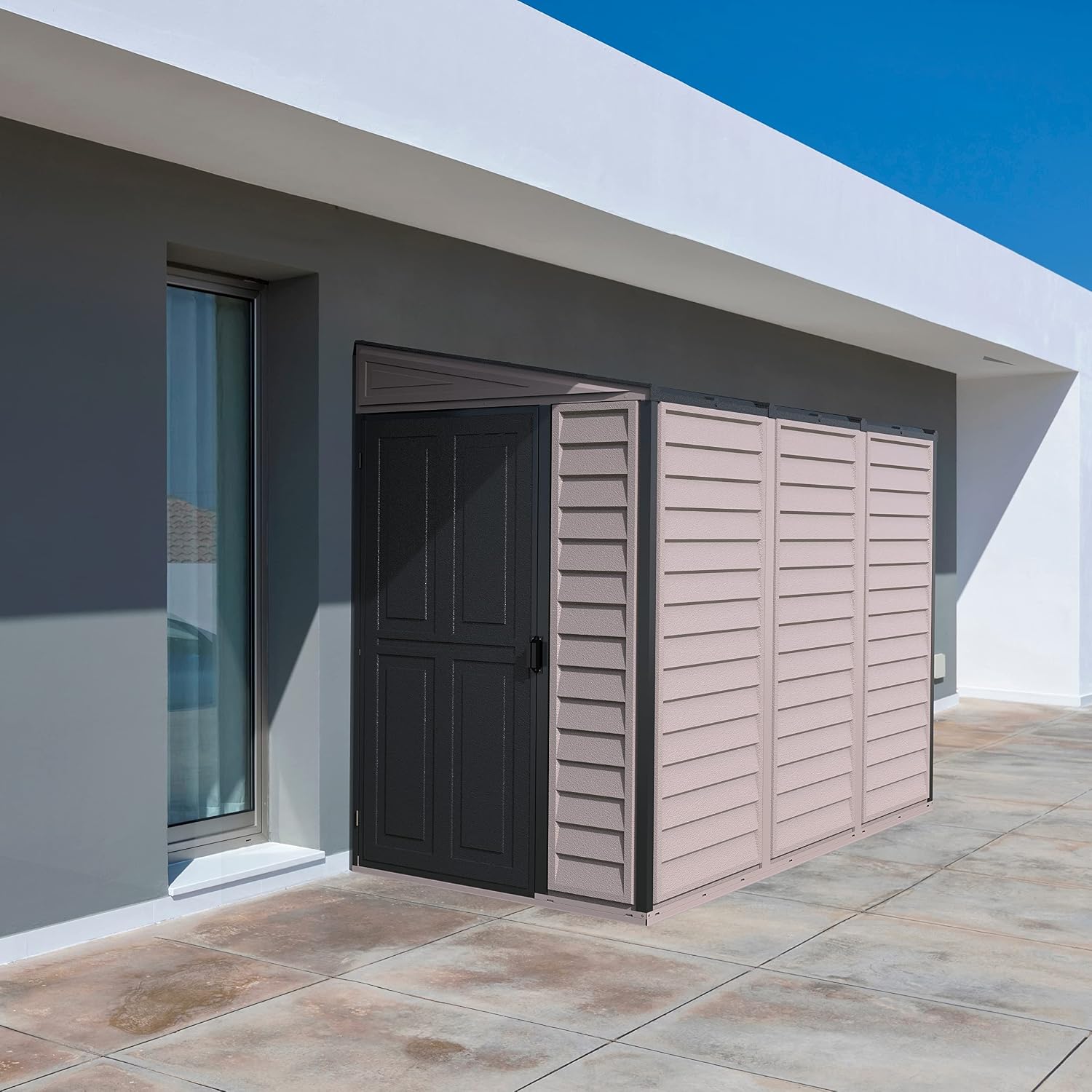 SideMate PLUS 4 x 8 Plastic Garden Shed 2.95 m² with Metal Foundation Kit Dark Grey