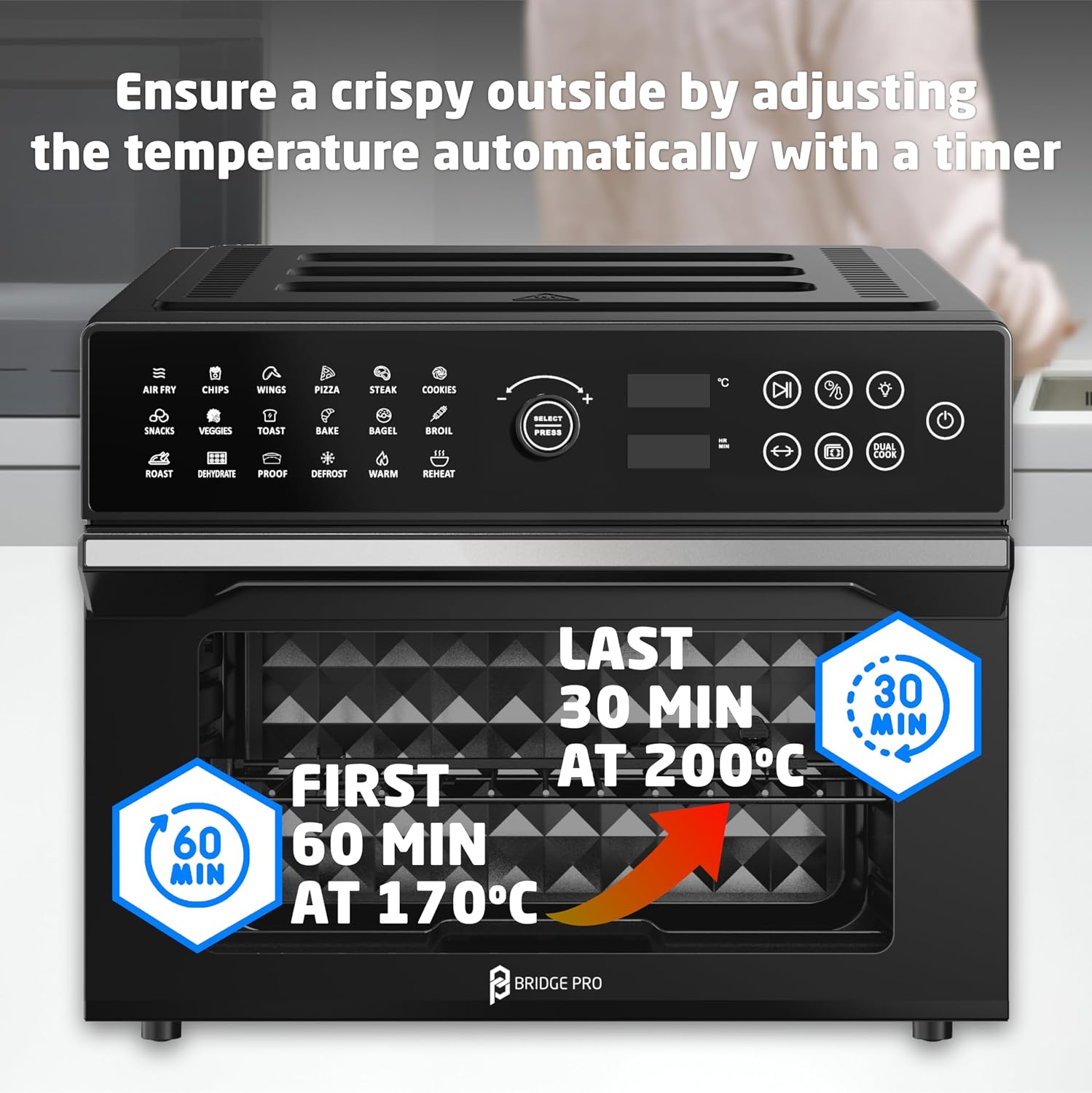 Air Fryer Oven 30L 1800W With Rotisserie 20-In-1 Dual Cook Black