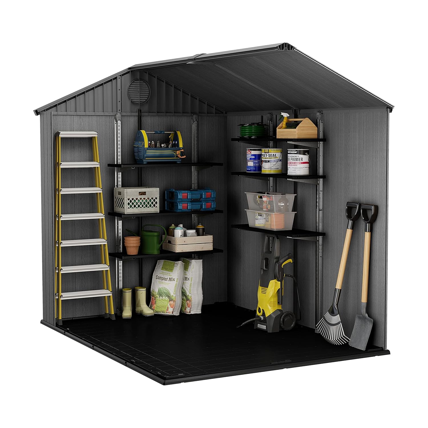 Outdoor Garden Storage Shed 6 X 8 Ft Grey Resin Double Doors