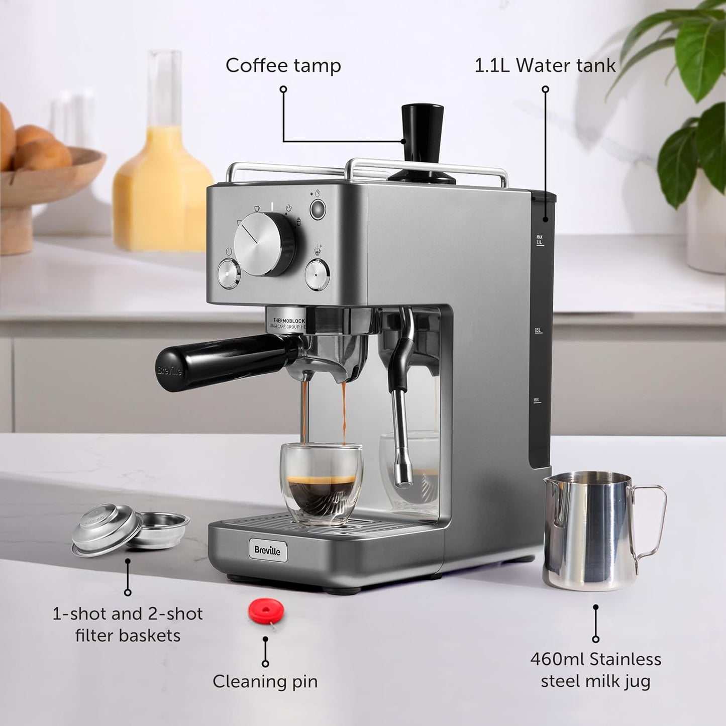 Espresso Machine 15 Bar Pump Milk Frother Silver