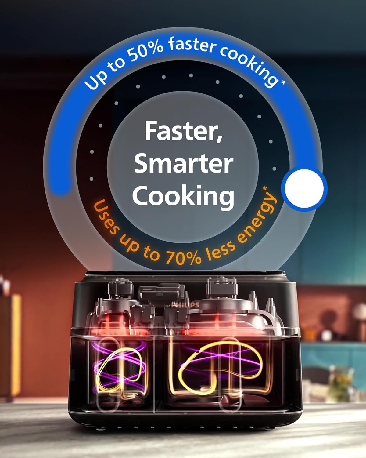 Dual Air Fryer 9L 2750W 13 Presets Digital Touchscreen Black & Silver