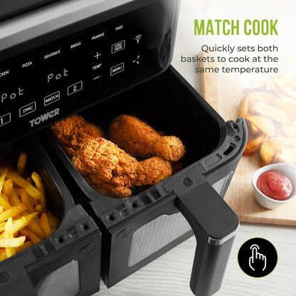 Dual Basket Air Fryer 9L 2400W 8 Presets Sync Function Black