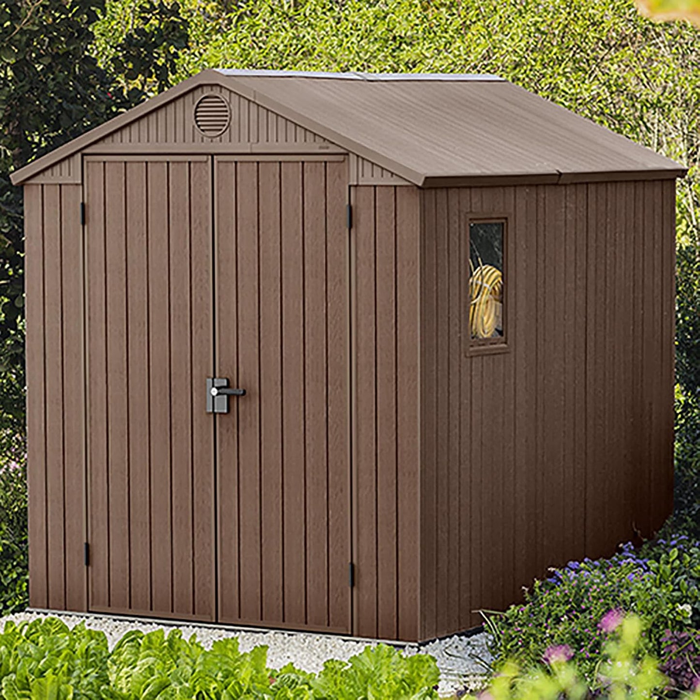 Resin Garden Storage Shed 8 X 6 Ft Brown Double Doors Lockable