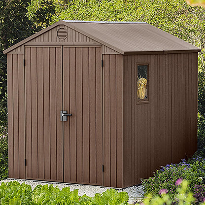 Resin Garden Storage Shed 8 X 6 Ft Brown Double Doors Lockable