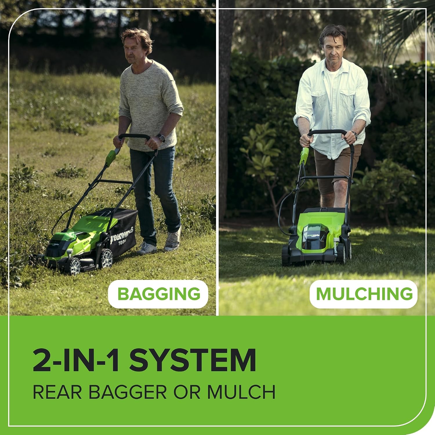 Cordless Lawn Mower 35cm 40L Bag 2x40V 2Ah Batteries Green
