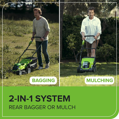 Cordless Lawn Mower 35cm 40L Bag 2x40V 2Ah Batteries Green