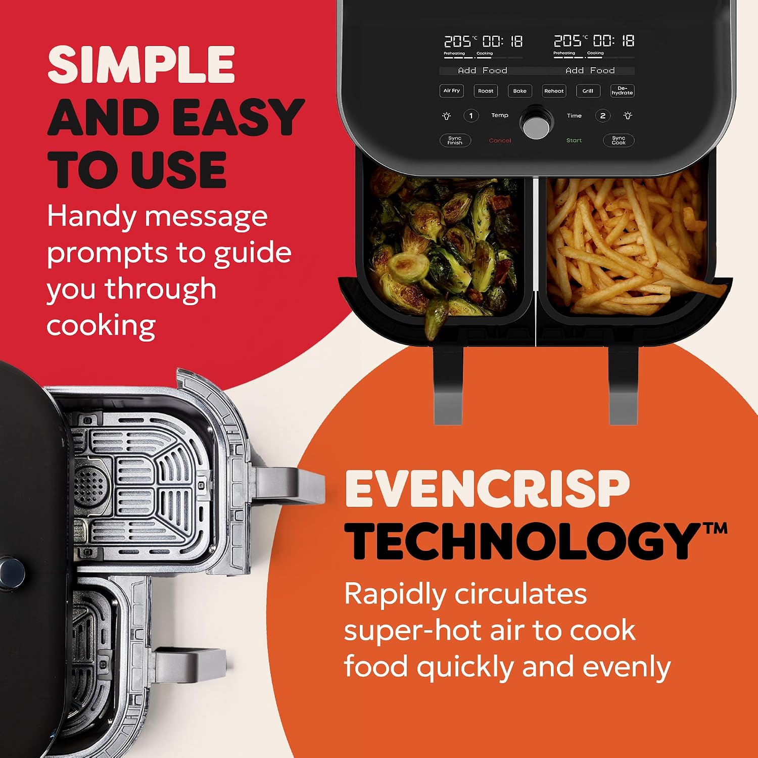 Dual Basket Air Fryer 7.6L 1700W 8 Functions Black