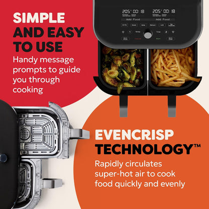 Dual Basket Air Fryer 7.6L 1700W 8 Functions Black
