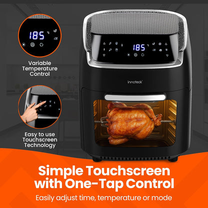Digital Air Fryer Oven 12L 1800W 8 Presets Rotisserie Black