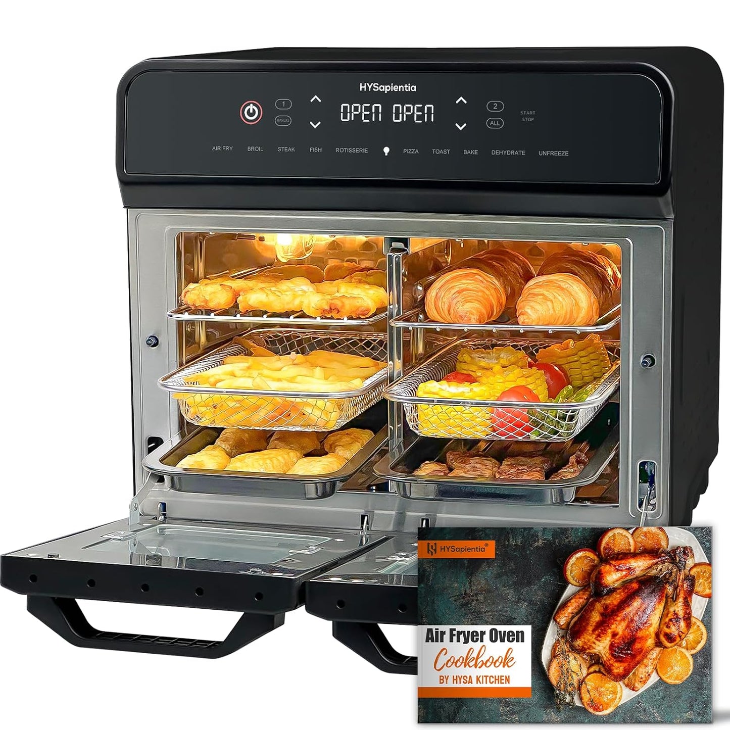 Dual Zone Air Fryer Oven 22L 2400W 10-in-1 Digital Touch Stainless Steel