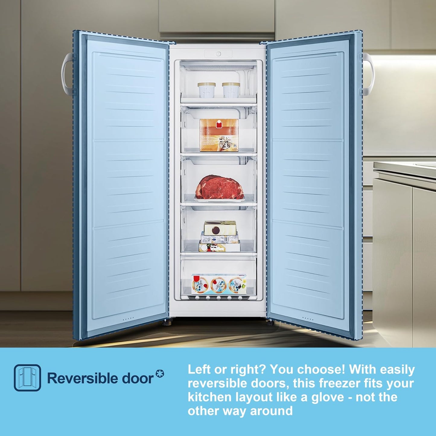 Freestanding Upright Freezer 165L 143Cm 5 Compartments Reversible Door White
