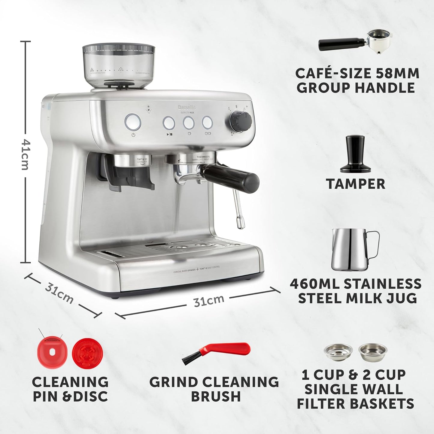 Espresso Machine 2.8L 15 Bar Integrated Grinder Stainless Steel
