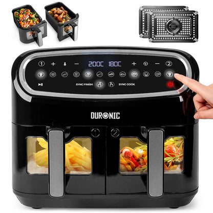 Digital Dual Zone Air Fryer 10L 2400W 10 Presets Black/Silver