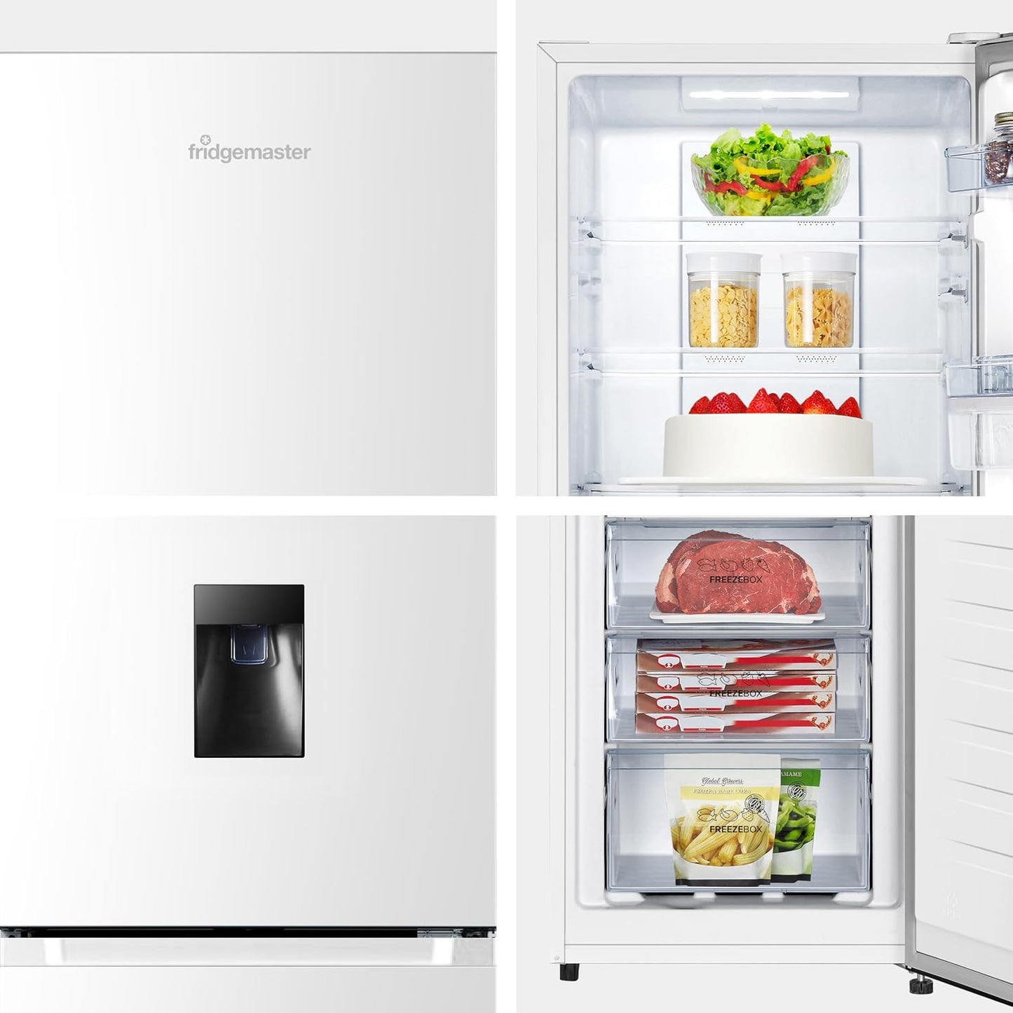 Freestanding Fridge Freezer 256L Frost Free Water Dispenser White