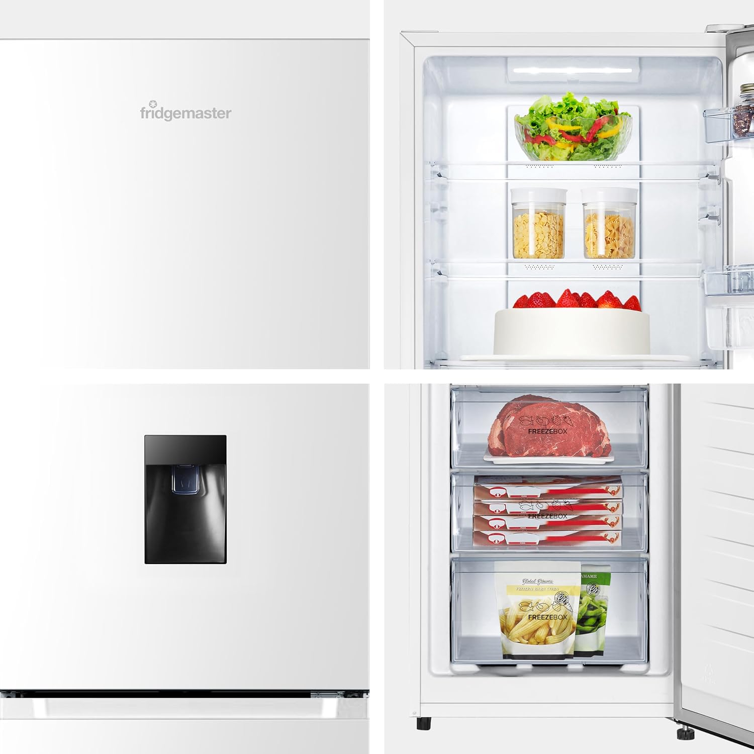 Freestanding Fridge Freezer 256L Frost Free Water Dispenser White