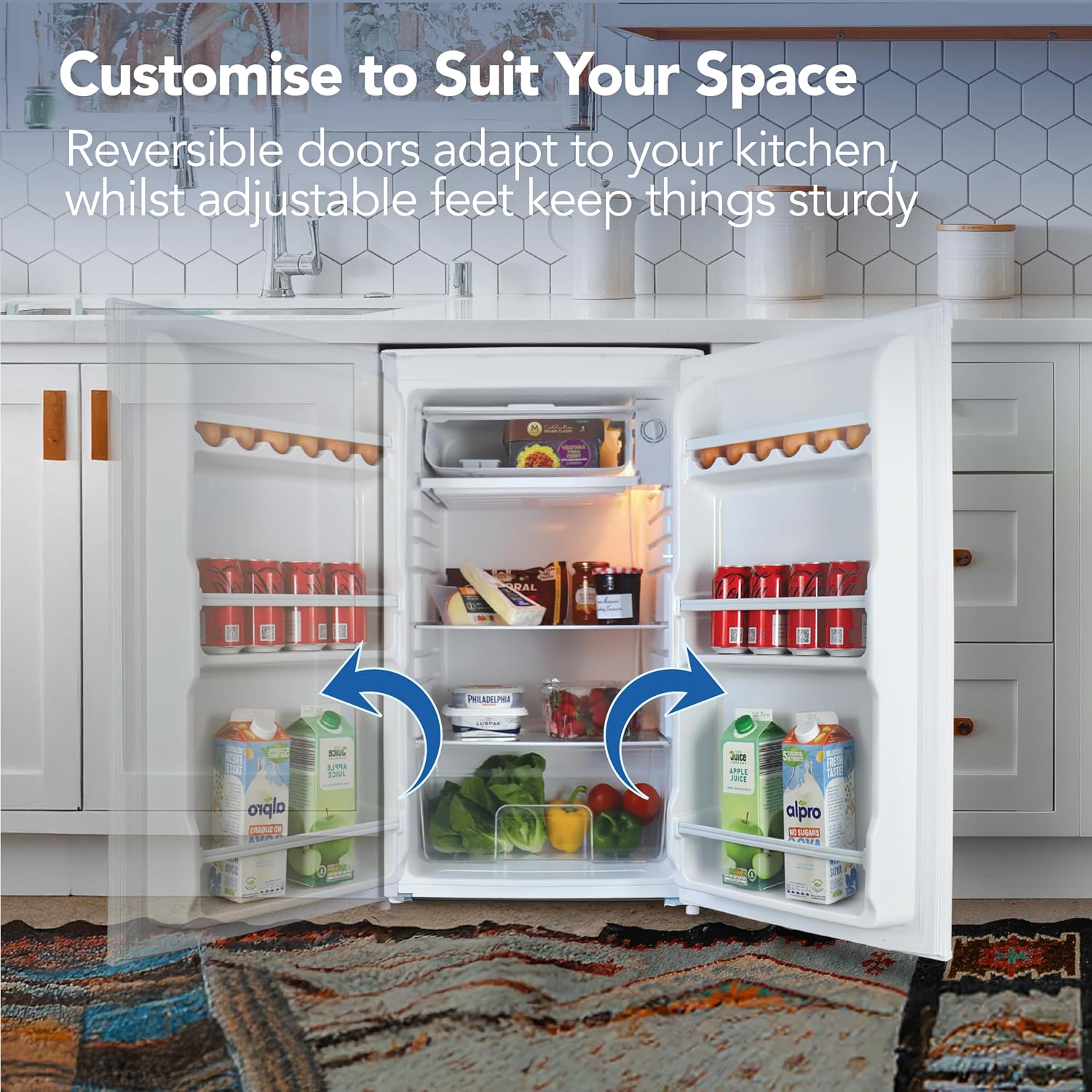 Under Counter Fridge 91L 48cm Chill Box Reversible Door White