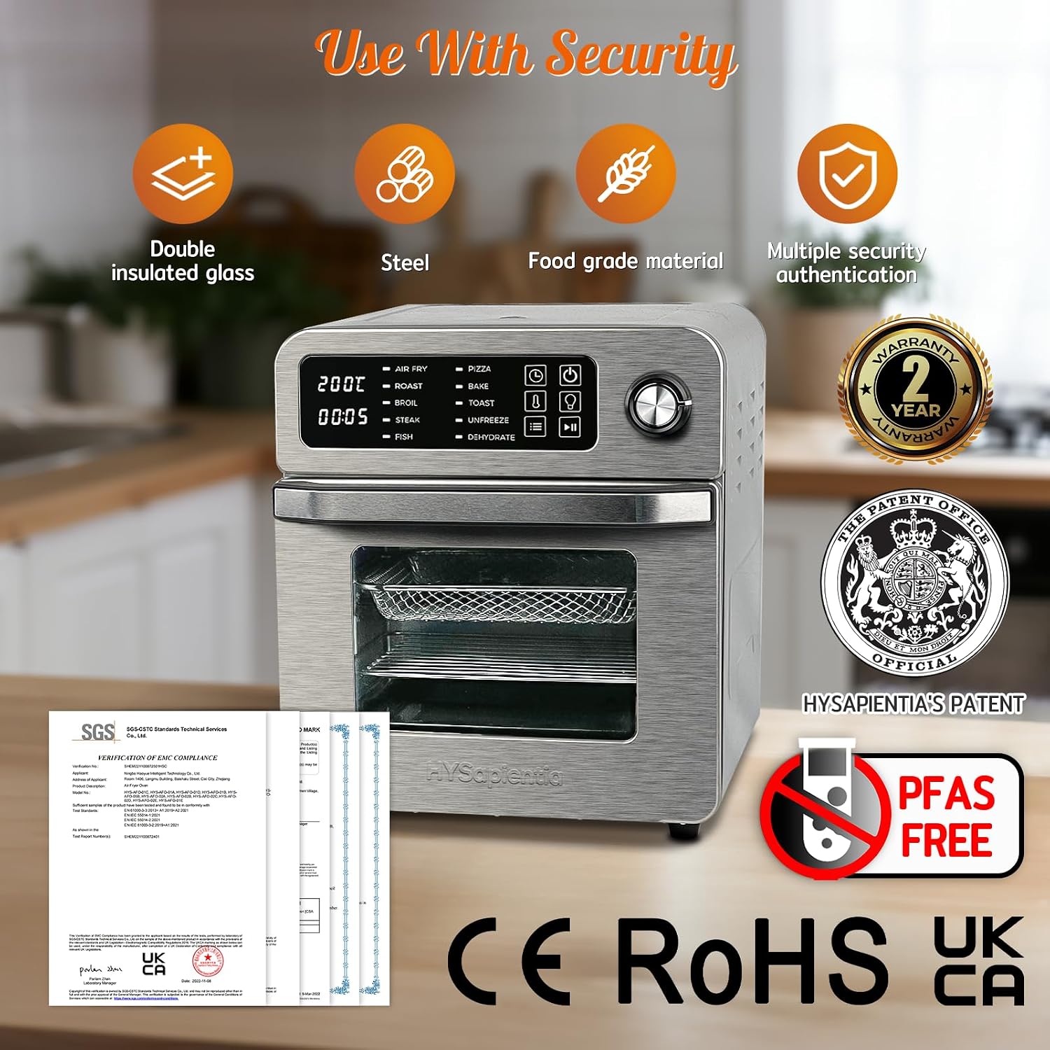 Air Fryer Oven 15L 1700W 10-in-1 Digital Knob Silver