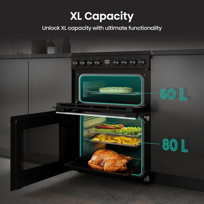 Electric Cooker 130L Double Oven Ceramic Hob A Rated Black