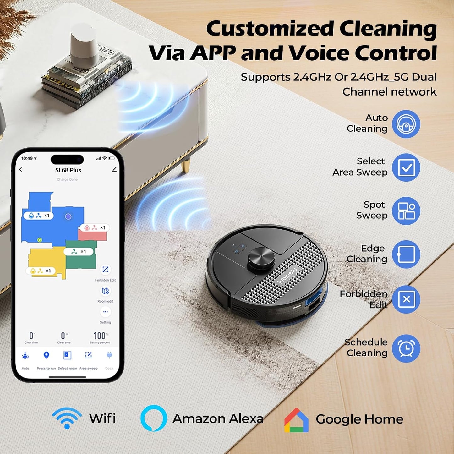 Robot Vacuum And Mop 5500Pa LiDAR Navigation 5 Maps Black