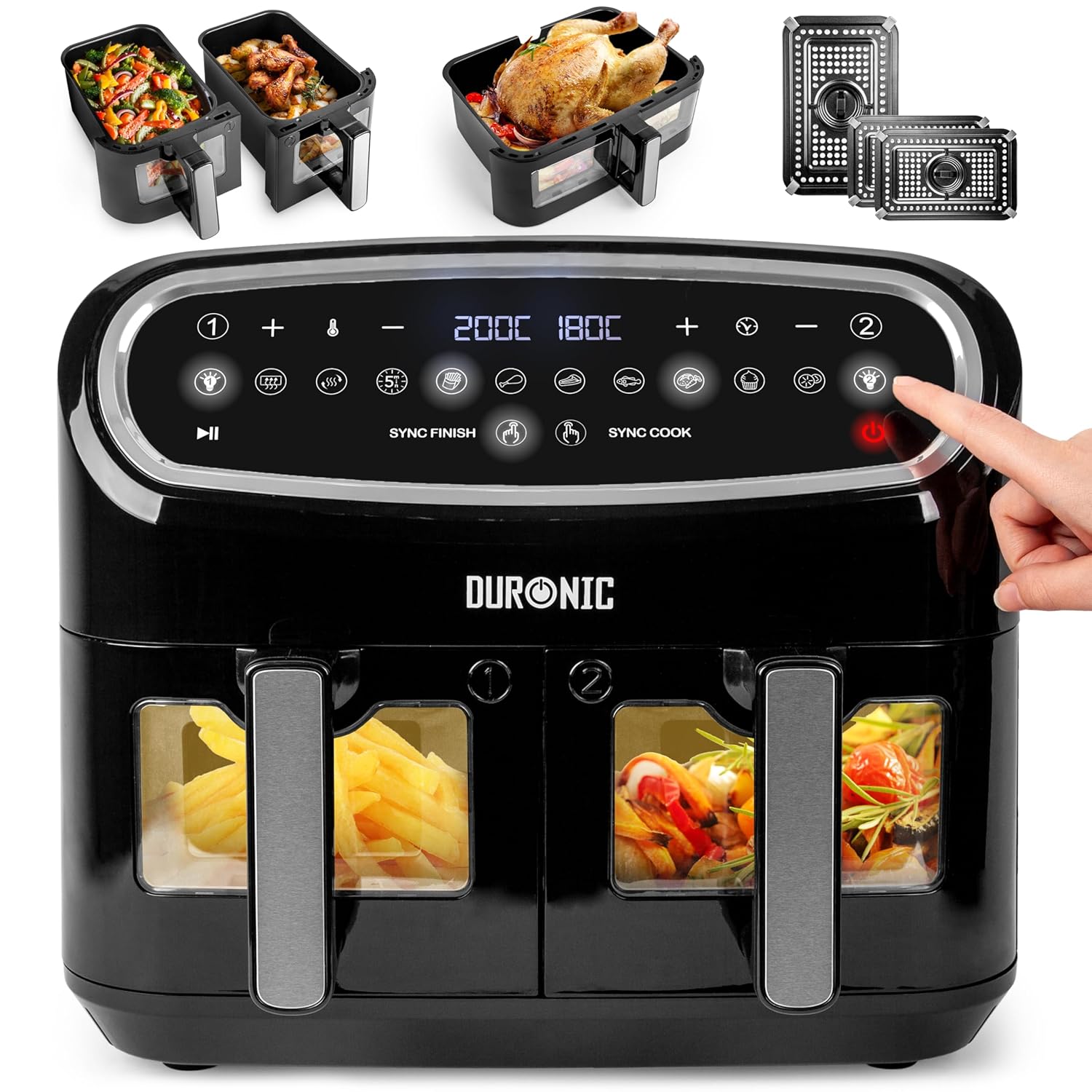 Digital Dual Zone Air Fryer 10L 2400W 10 Presets Black/Silver