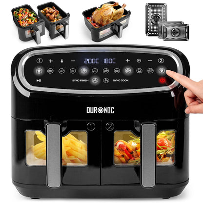 Digital Dual Zone Air Fryer 10L 2400W 10 Presets Black/Silver