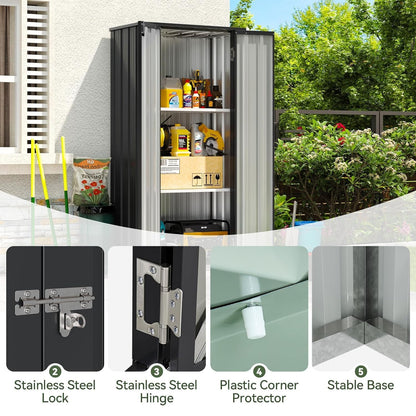 Vertical Garden Storage Shed 29.5 X 17.3 X 68.3 In Black Galvanized Steel