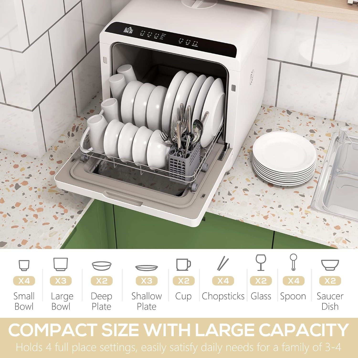 Table Top Dishwasher 6L Built-In Tank 4 Place Settings Touch Control White