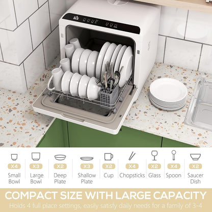 Table Top Dishwasher 6L Built-In Tank 4 Place Settings Touch Control White
