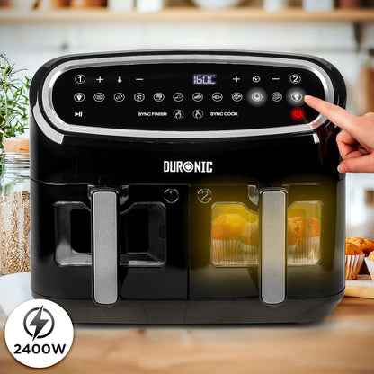 Digital Dual Zone Air Fryer 10L 2400W 10 Presets Black/Silver