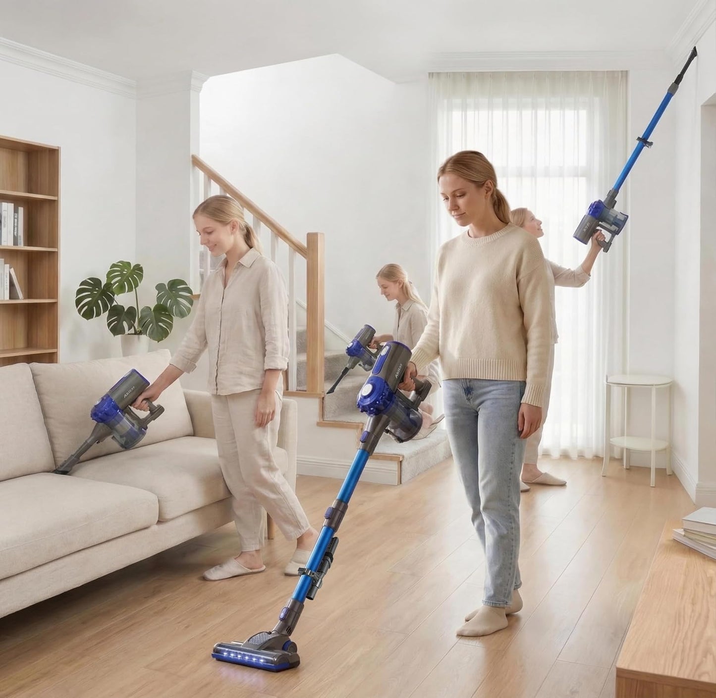Cordless Stick Vacuum 0.8L 22.2V 150W 2-in-1 Handheld Upright Blue
