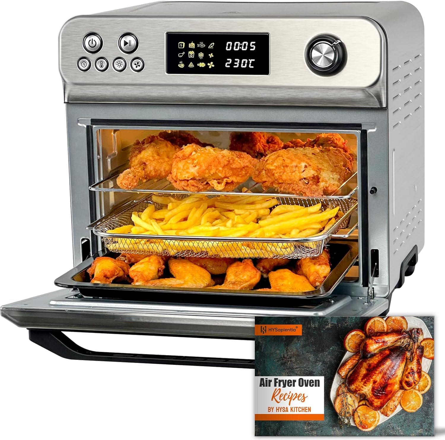 Air Fryer Oven 24L 1800W 10-in-1 Rotisserie Digital Knob Silver