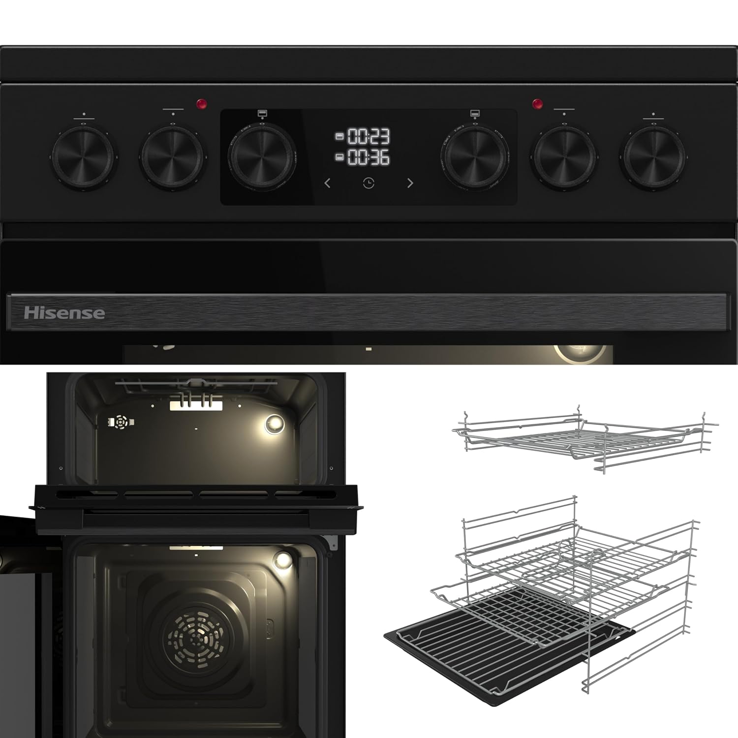 Electric Cooker 69L/43L Double Oven Air Fry Mode Ceramic Hob Black