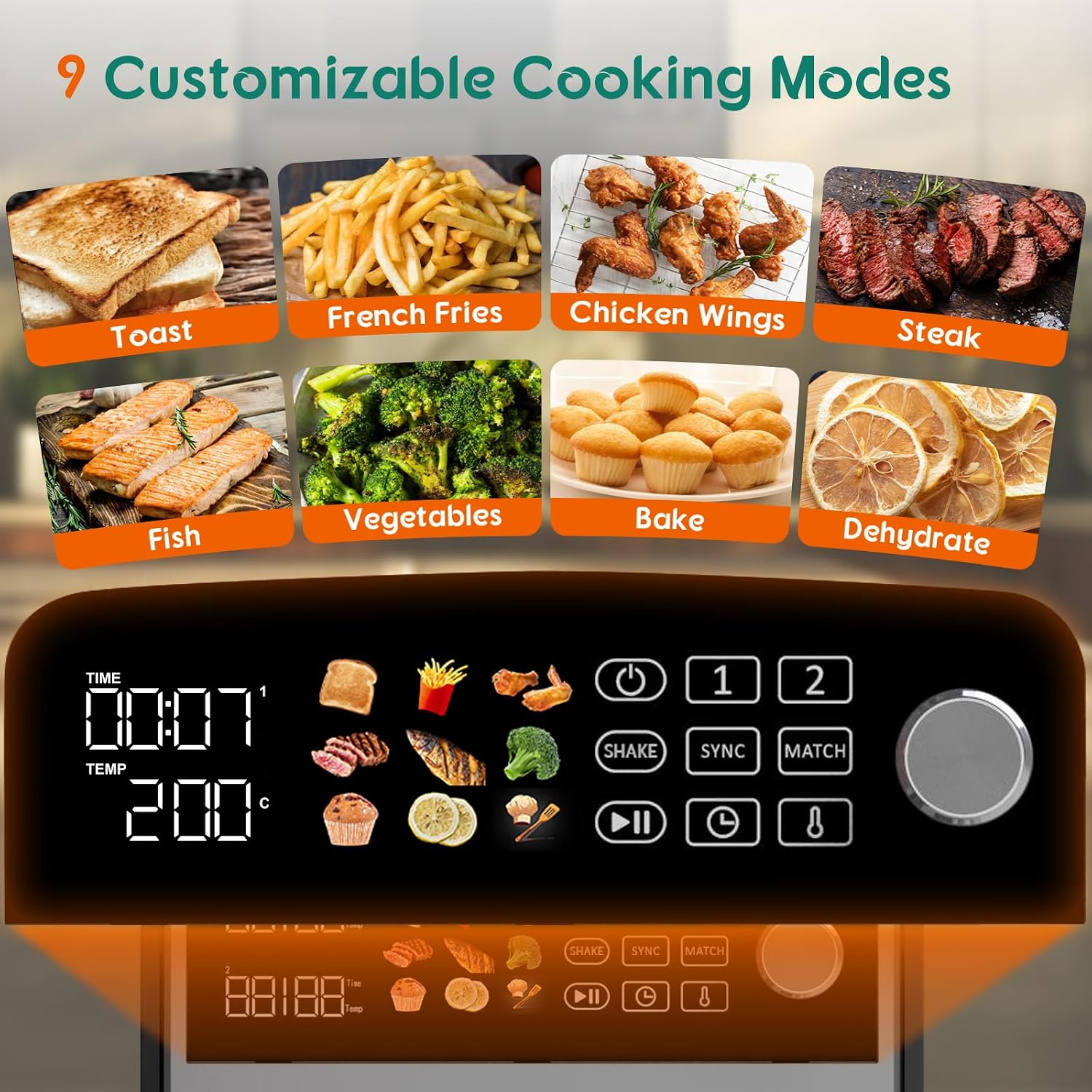 Freestanding Double Stack Airfryer 10L 2400W 9 Functions Black