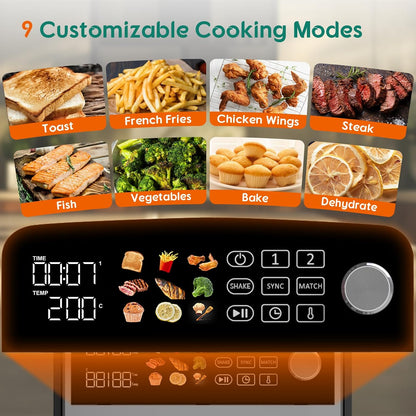 Freestanding Double Stack Airfryer 10L 2400W 9 Functions Black