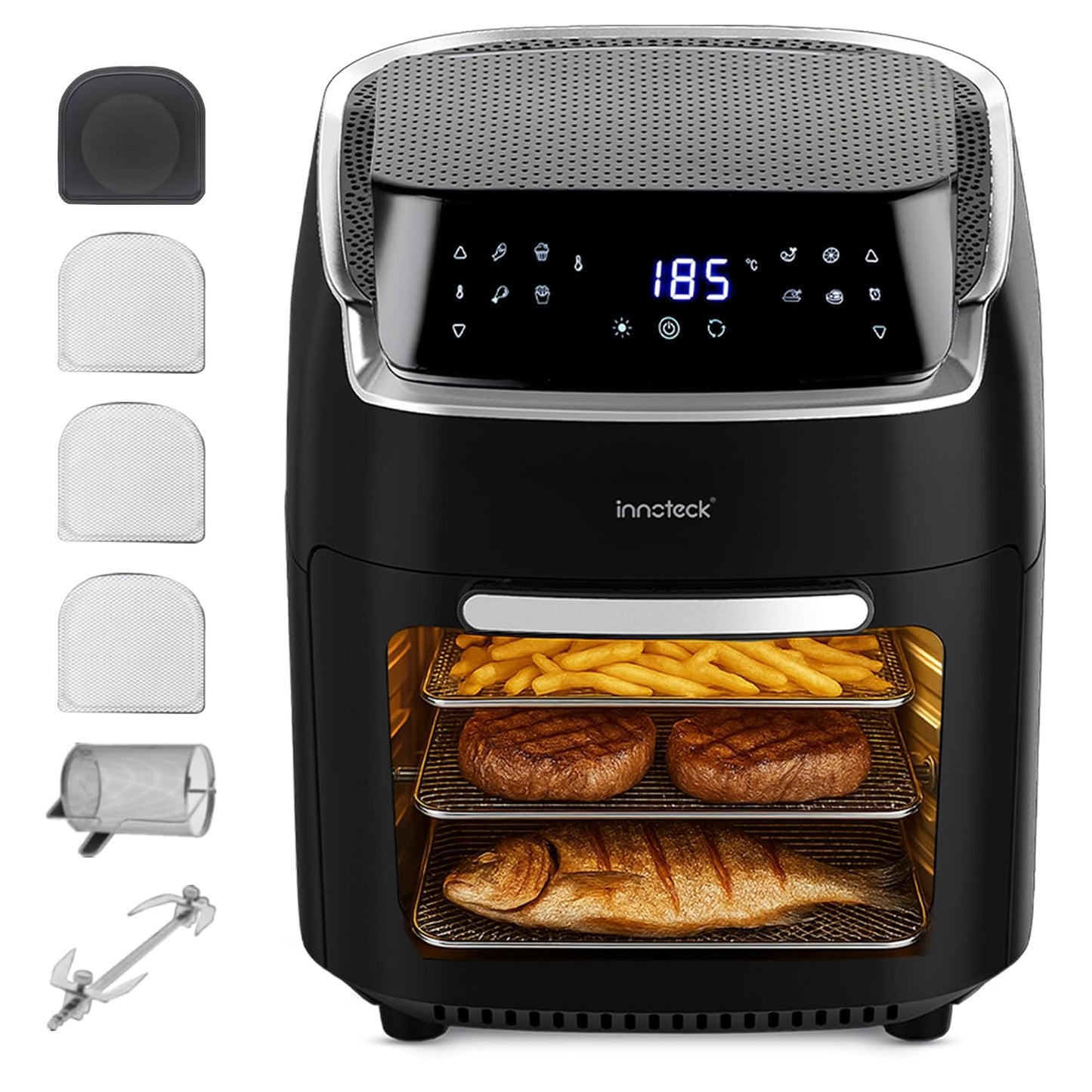 Digital Air Fryer Oven 12L 1800W 8 Presets Rotisserie Black