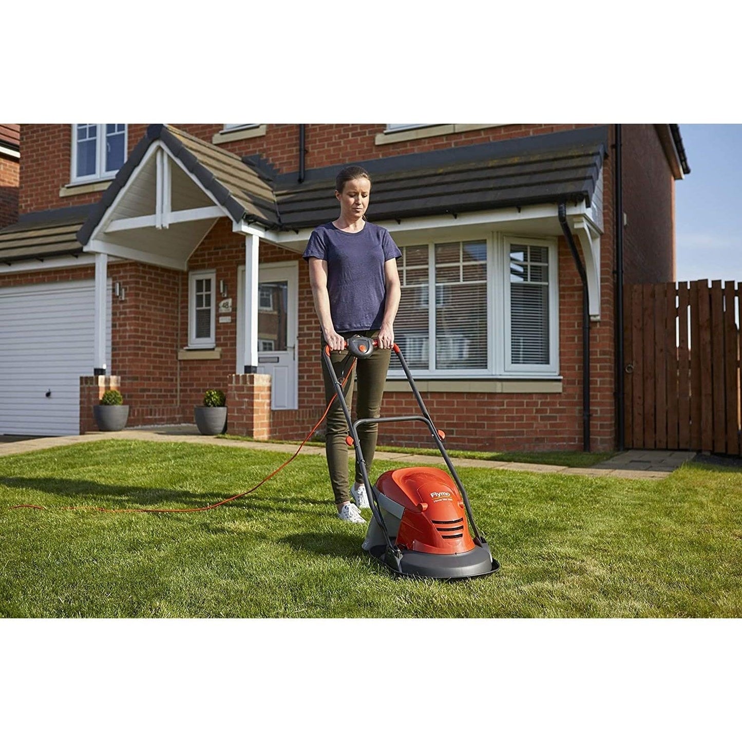 Hover Lawn Mower 25cm 1400W 15L Grass Box 4 Cutting Heights Orange Grey