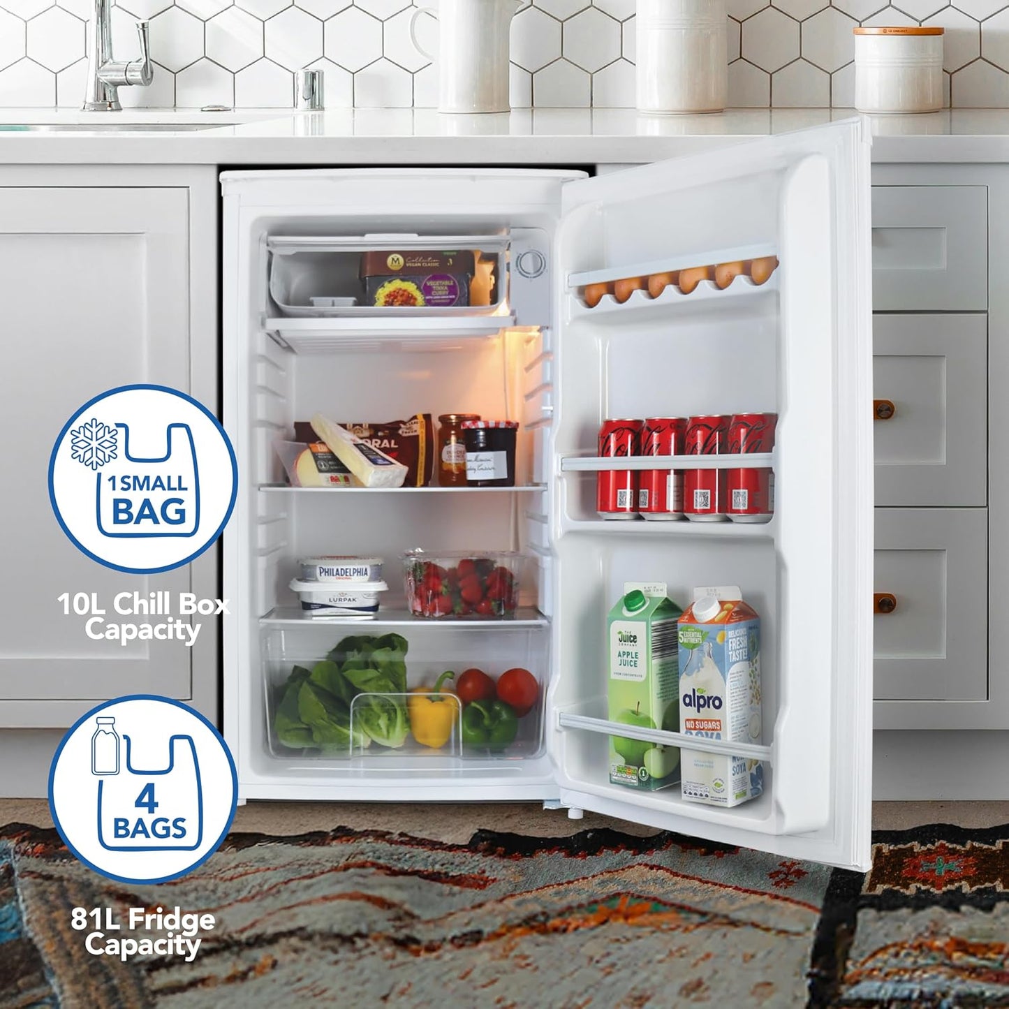 Under Counter Fridge 91L 48cm Chill Box Reversible Door White
