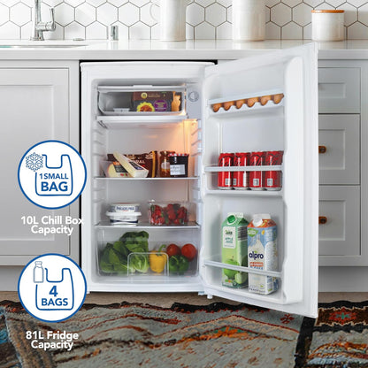 Under Counter Fridge 91L 48cm Chill Box Reversible Door White