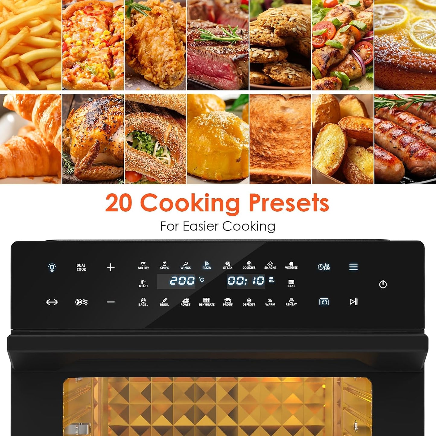 Air Fryer Oven 30L 1800W 20 Programs Rotisserie Black