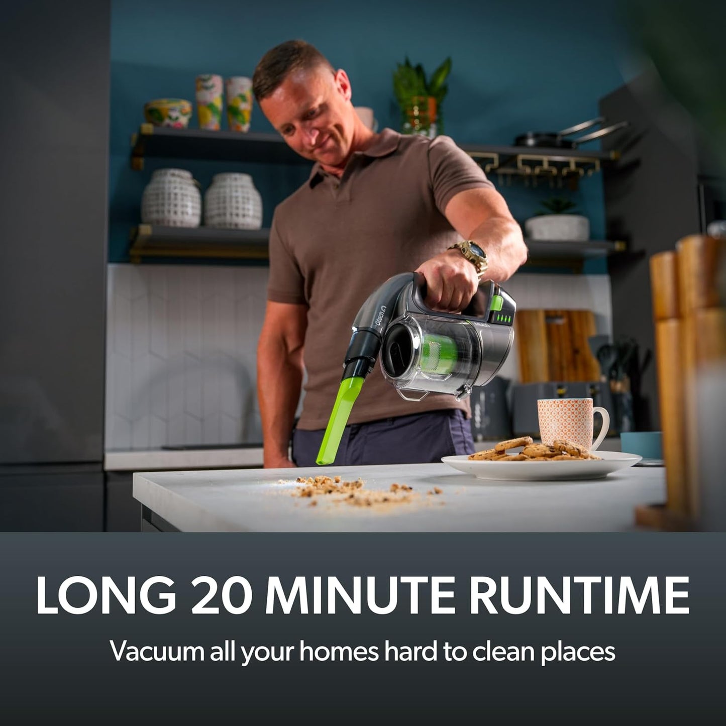 Cordless Handheld Vacuum Cleaner 22V 20-Minute Runtime Grey/Green/Black