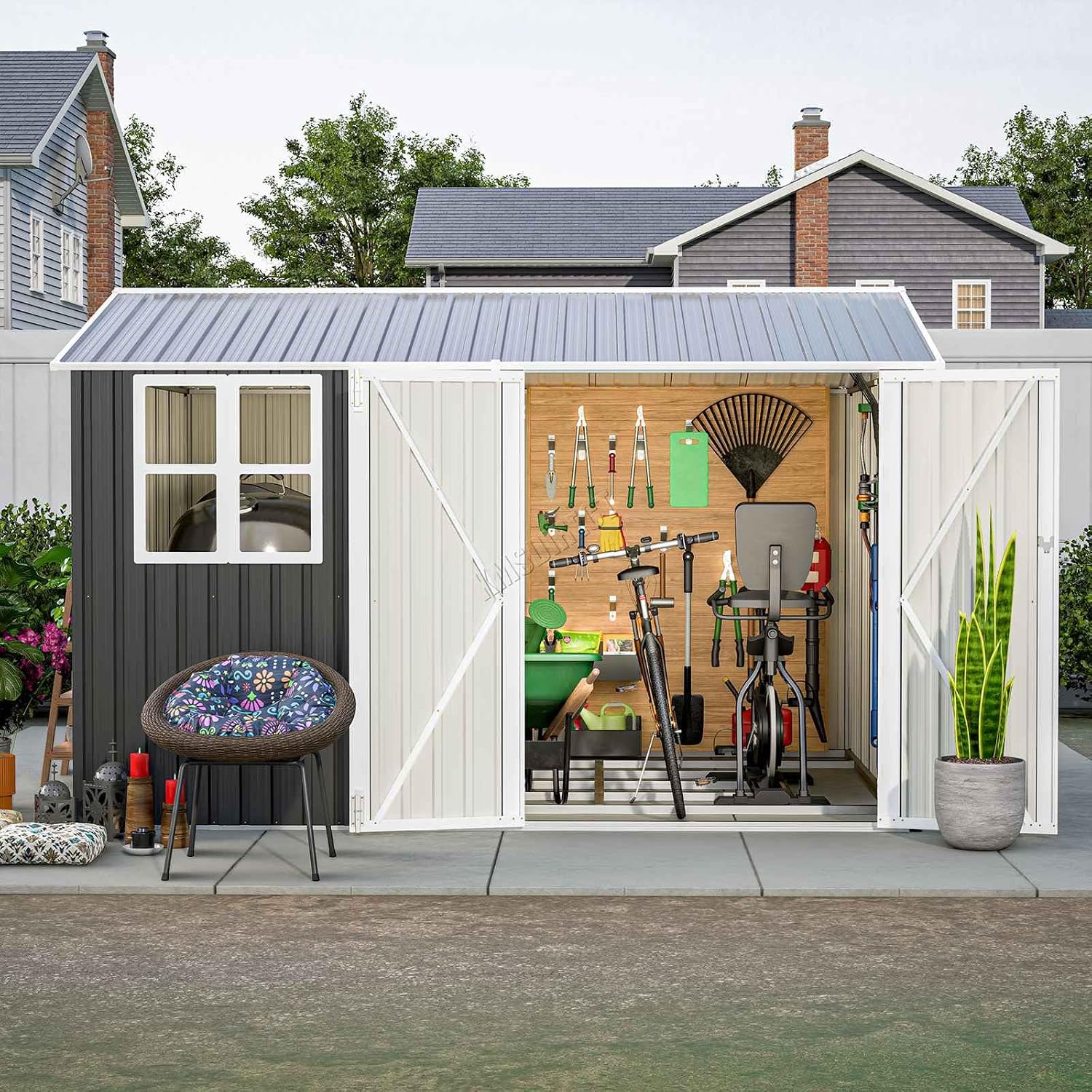 Garden Storage Shed 10 X 8 Ft Anthracite Metal Apex Roof