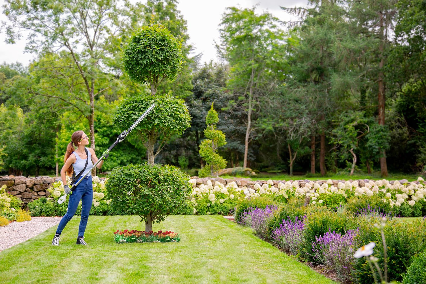 Cordless Pole Hedge Trimmer 53cm 18V 60 Mins Runtime Adjustable Head